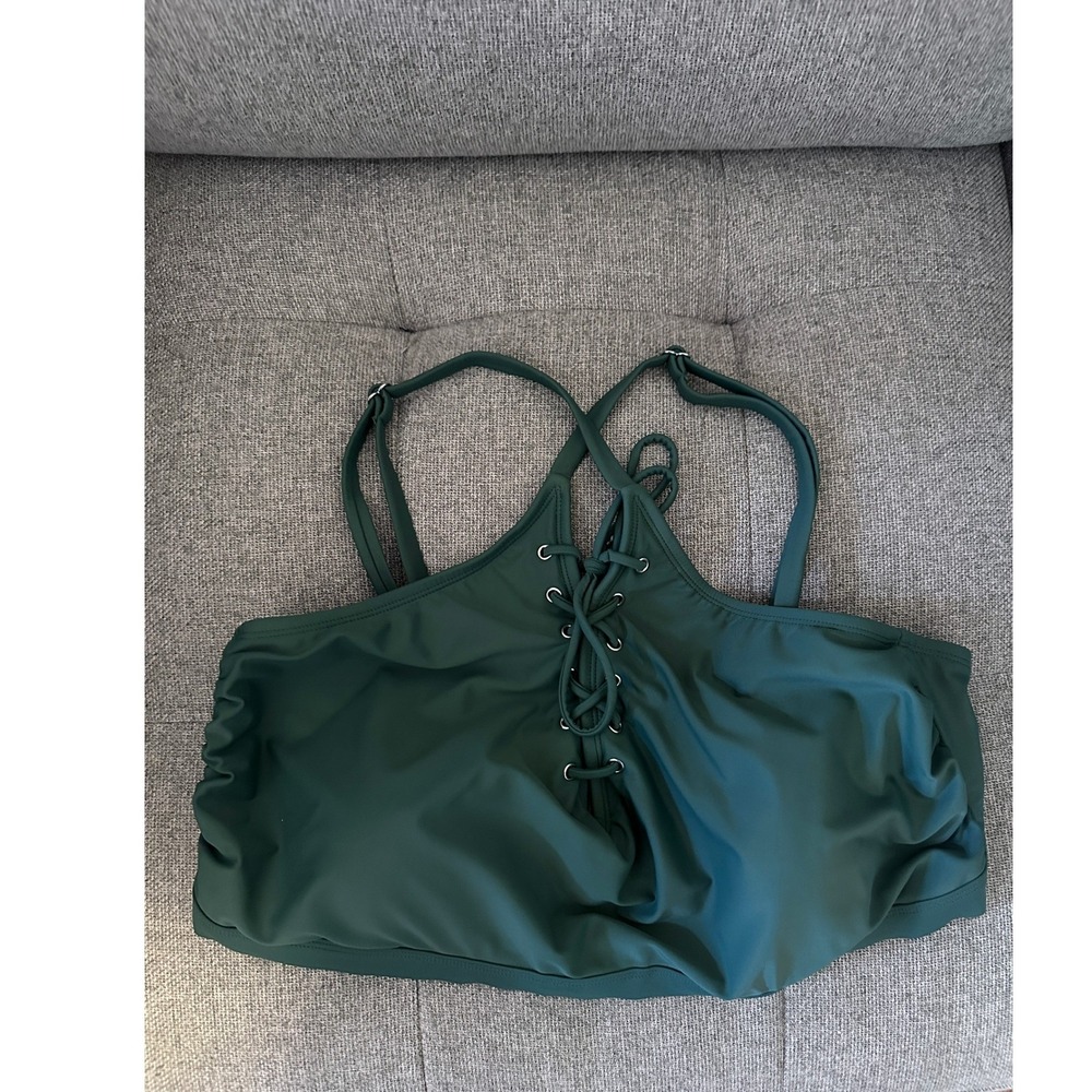 Xhilaration Bikini Top 22W Dark Green Excellent Lace Up Front Racerback Swim
